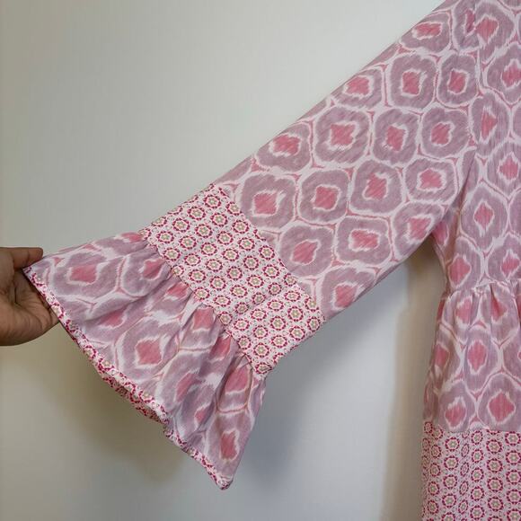 Entro Babydoll Dress Size XL Geometric Ikat Boho Flare Sleeves Flowy Resort NWT - Picture 8 of 13